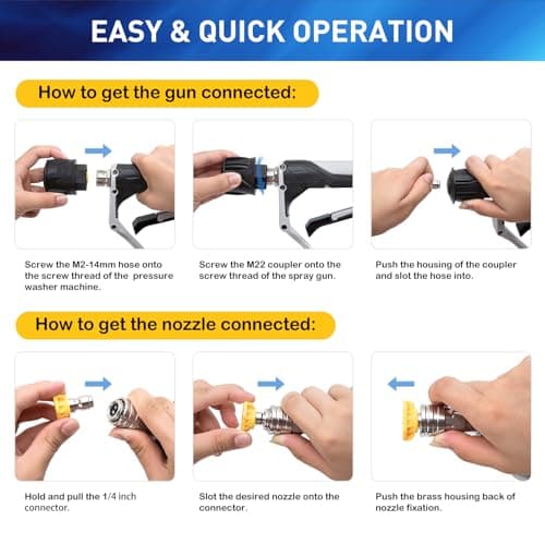 Pressure Washer Gun, 5 Nozzles Quick Connect Car Wash Gun，accessoires de lavage à pression à lance courte pour le nettoyage de voiture, connecteur de tuyau M22 14MM pour Karcher K1-K7 - Image 6