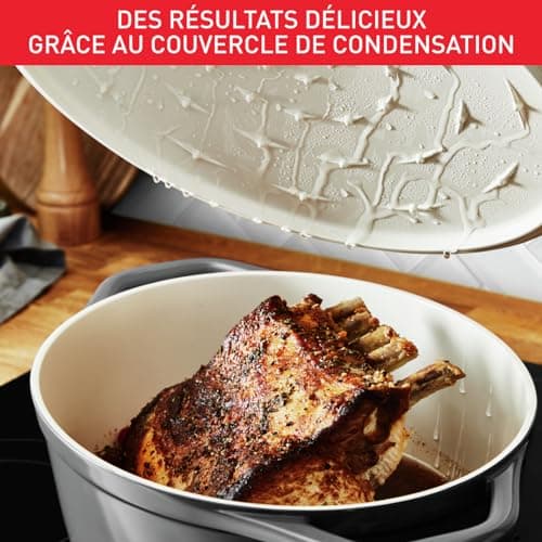 Tefal Cast Iron Casserole Oval 30 x 23 cm (5.7 L), Induction, Ceramic Coated, Condensing Lid, Heat Retention, Slow Cooking, Light, Air, Grey E2558904 - Image 6