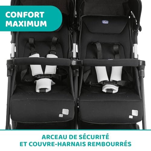 Chicco OHlalà Poussette Canne Double, Légère Inclinable et Pliable, Poussette pour Jumeaux de la Naissance à 15 kg, Fermeture Compacte, Inclus une Housse de Pluie, Capote Extensible - black night - Image 9