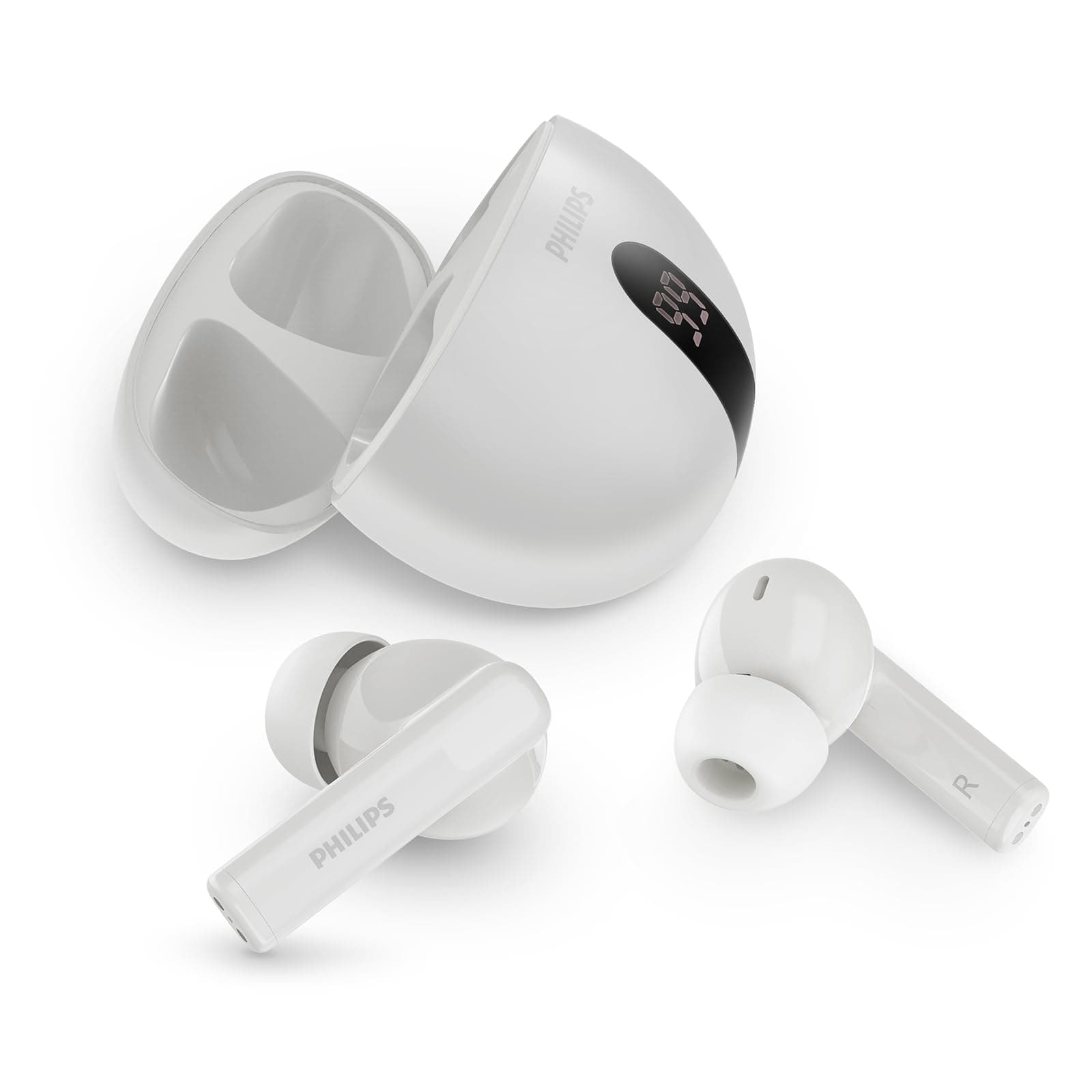 Philips TAT2520WT True Wireless Bluetooth Noise Cancelling Earphones - Small Earbuds, Natural Sound, Dynamic Bass Function - Pocket Charging Box, Clear Calls - White - Image 1