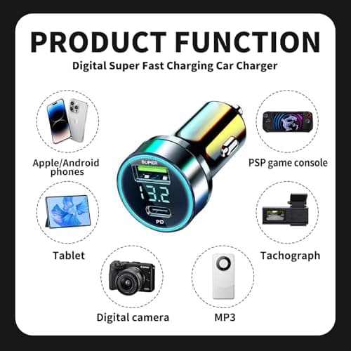 Mobile Phone Cigarette Charger, USB-C & USB Car Charger, 66W Car Cigarette Lighter Adapter, Fast Charger for Smartphones and Laptops, Compatible with 12V Cigarette Lighter Socket - Image 4