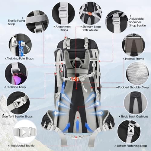 IGOLUMON 60L Hiking Backpack with Rain Cover for Men Women Trekking Camping Hiking Travel Mountaineering - Image 4