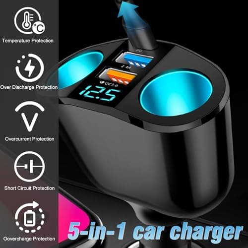USB Car Cigarette Lighter Charger, Double Cigarette Lighter Socket 12 V, 20 W Quick Charge 3.0 Dual USB Car Charger with LED Voltmeter for Mobile Phone GPS Dash Cam and More - Image 7