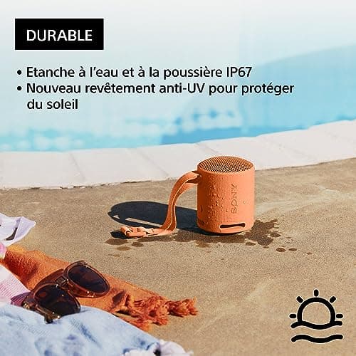 Sony SRS-XB100 - Wireless Bluetooth Speaker, Portable, Lightweight, Compact, Durable, IP67, Waterproof and Dust-proof, 16H Battery, Versatile Hand Strap, Hands-Free Calling, Coral, Orange - Image 7