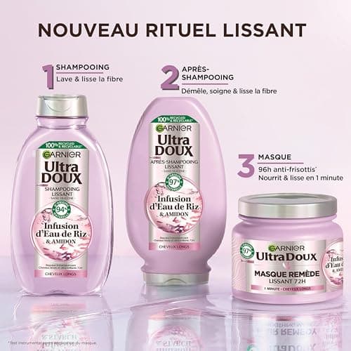 Garnier Ultra Doux - Après-Shampooing Lissant Douceur & Brillance à l'Infusion d'Eau de Riz - Cheveux Rebelles et Indisciplinés - 200 ml - Image 6