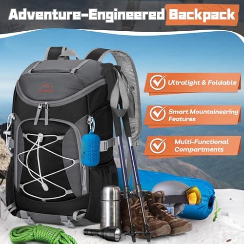 RAINSMORE Hiking Backpack 40L Ultralight Foldable Backpack Men Women Waterproof Large Travel Backpack for Trekking Sport Camping, Black, Travel - Image 4