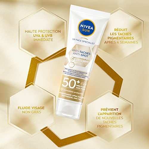 NIVEA SUN Fluide UV visage Luminous 630 FPS 50+ (1 x 40 ml), Protection solaire anti taches à la formule légère et non grasse, Soin visage anti-âge protecteur quotidien - Image 5