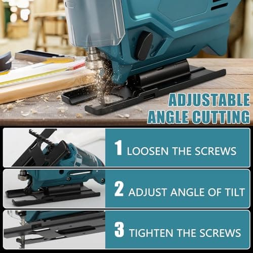 Scie Sauteuse Sans Fil compatible avec Makita 18V batteries, pour la Coupe du Bois, vitesse variable, coupe à onglet 0-45°, 6 lames incluses pour bois(sans batterie) - Image 4
