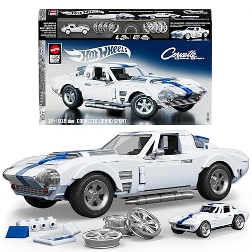 Mattel Brick Shop Hot Wheels Coffret de Construction Corvette Grand Sport, série Elite,918 pièces, pour Les collectionneurs, JGR31, Blanche - Image 2