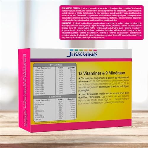 JUVAMINE 12 Vitamins & 9 Minerals, Fatigue, Stress, Vitamins C, B2, B3, B6, B9 and Iron, 30 Day Program, 30 Effervescent Tablets, Tropical Flavor, Made in France - Image 4