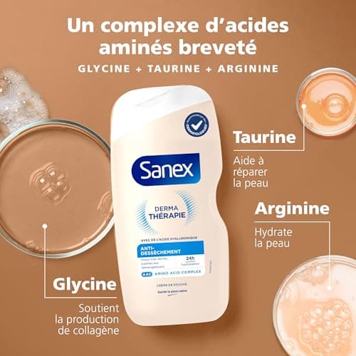 SANEX - Derma Thérapie - Crème de douche anti-dessèchement - Peaux très sèches - Réduit les démangeaisons -Complexe d’acides aminés et acide hyaluronique - 425ml - Image 4