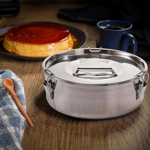 Stainless Steel Flan Mold With Lid And Portable Round Flan Flat Handle Cooking Utensils For Camping Instant Pot For Cheesecake Chocolate Pudding - Image 6
