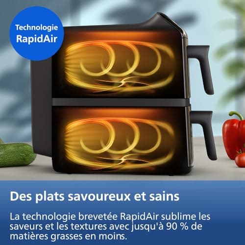 Philips Airfryer 4000 Series - Air Fryer VerticalDuo, 10L, RapidAir, 13 Cooking Modes, Synchronization, 45% Space Saving, Ceramic Coating PFAS Free, Cooking Windows, Black (NA460/00) - Image 9