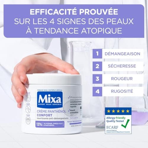 Mixa Expert Peau Sensible - Crème Panthénol Confort - Anti-Démangeaisons - Peaux Très Sèches et Réactives - Visage, Corps, Mains - Bébé, Enfant, Adulte Hypoallergénique - Sans Parfum - 400ml - Image 3