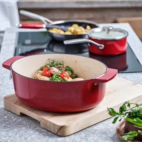 KitchenAid Cast Iron Enamelled Cast Iron Casserole Dish with Lid, Diameter 30 cm, Oval, 5.6L, 6.3 kg, High Quality & Durable, Sear, Frying, PFAS Free, Induction, Ergonomic Handle, Oven at 260°C, - Image 3
