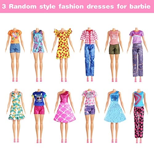 Vicloon Clothes for Barbies, 12 x Barbie Doll Clothes Includes 3 Sequined Dresses + 3 Flower Dresses + 6 Sets (Top + Trousers) - Image 4