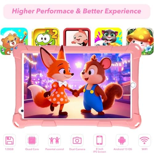8 Inch Android Tablet 6+10 RAM 128GB ROM (TF Card 256 GB), Google Certified, Preinstalled Children's Software, Wi-Fi, Shockproof Case, Gift for Children (Pink) - Image 3