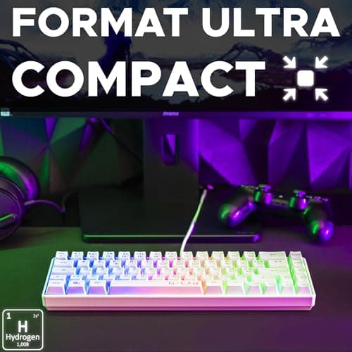 The G-Lab Keyz Hydrogen 60% Gamer Keyboard, Semi-Mechanical Wired Azerty, Multi-Colour Backlit - Silent Mini Gamer Keyboard, Compact Format TKL - PC/PS5 (White) - Image 4