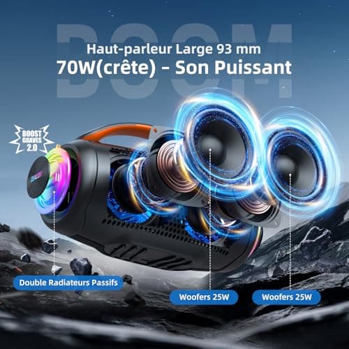 ZEALOT Portable Bluetooth Speaker with 50W Stereo Sound, 20 Hours Battery Life, IPX6, Wireless Stereo Pairing, Bluetooth 5.3 Speaker, AUX, TF Card, LED Light, for Outdoor, Party, Travel - Image 3