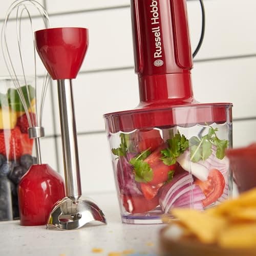 Russell Hobbs Hand Blender [3 in 1: Blender, Whisk, Chopper] Blender Red (600ml Bowl, Smoothies, Soups, Sauces, Dips, Stainless Steel Blades, Dishwasher Safe, BPA Free) 27142-56 - Image 5