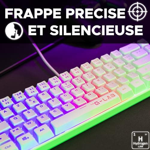 The G-Lab Keyz Hydrogen 60% Gamer Keyboard, Semi-Mechanical Wired Azerty, Multi-Colour Backlit - Silent Mini Gamer Keyboard, Compact Format TKL - PC/PS5 (White) - Image 5