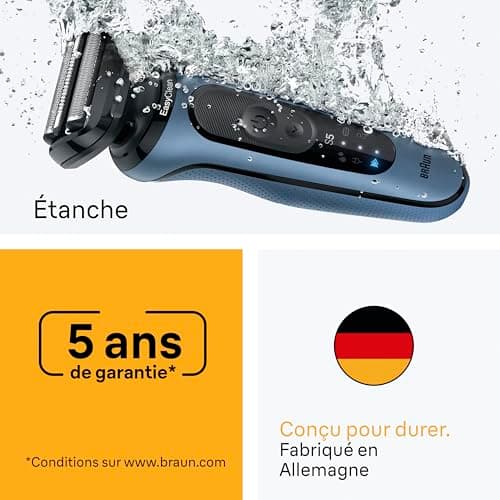 Braun Rasoir Electrique Homme Series 5 52-A1820SI, Azure, Etanche, Lames Flexibles Pour Raser Doucement Le Visage, 2 Modes De Rasage, Coffret Avec Accessoire Tondeuse A Barbe De Trois Jours - Image 7