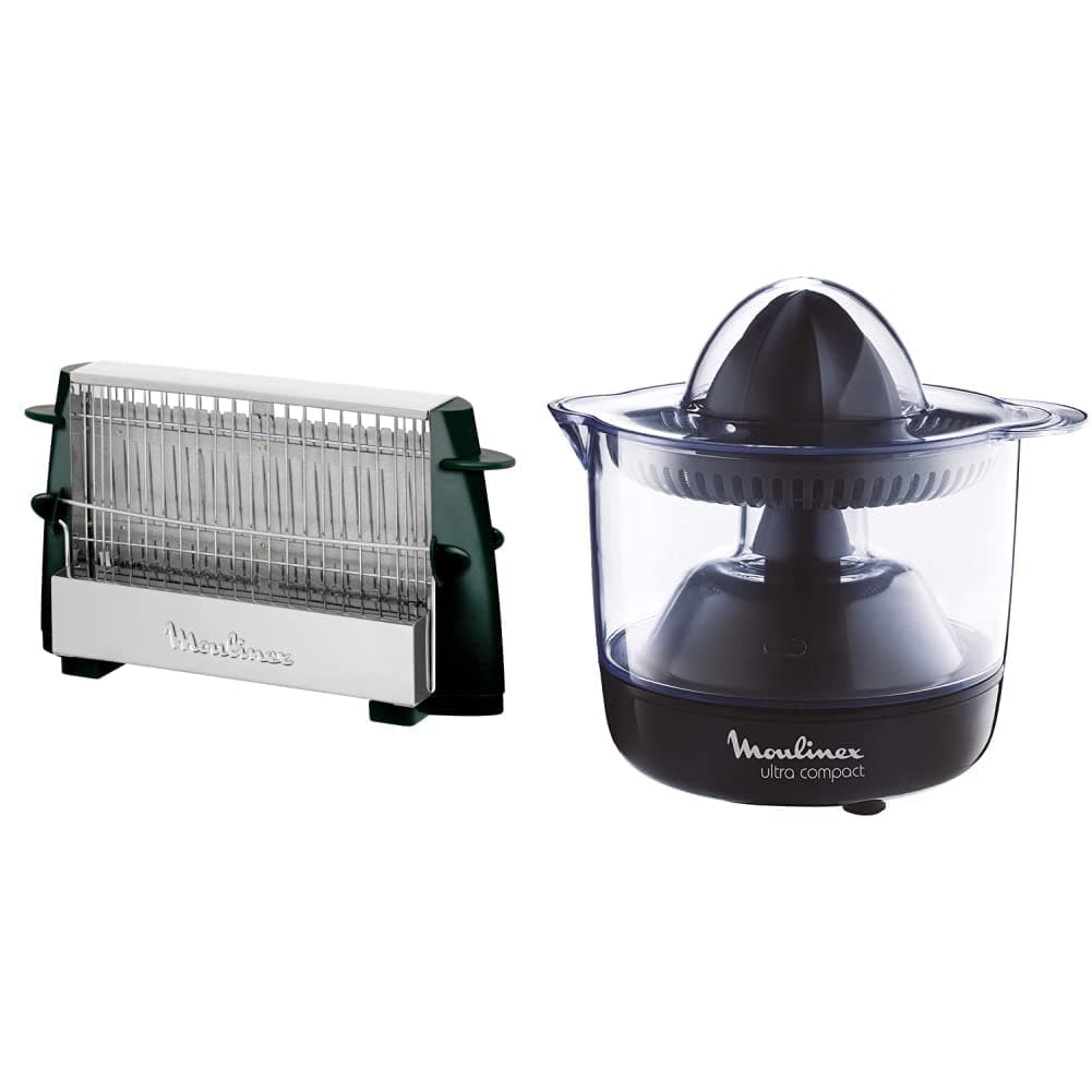 Moulinex A15453 Toaster Black/Stainless Steel & PC120870 Ultra Compact Electric Citrus Press 25W Juice Orange Lemon Grapefruit Capacity 0.45L Black