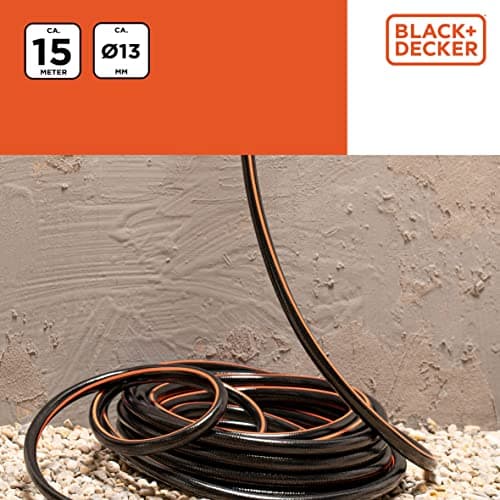 BLACK+DECKER Garden Hose 15 m – Garden Hose Diameter 13 mm – Garden Tools – Max. 6 Bar – PVC – Black/Orange - Image 3