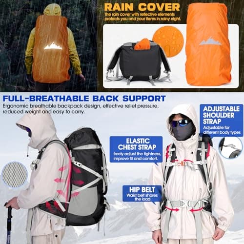 IGOLUMON 60L Hiking Backpack with Rain Cover for Men Women Trekking Camping Hiking Travel Mountaineering - Image 5