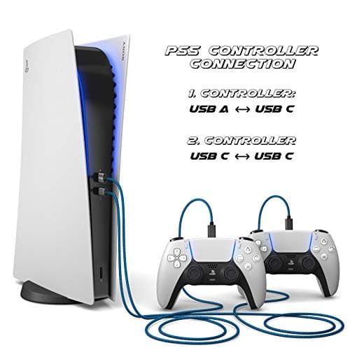Compatible with PS5 Controller, USB C to C Charging Cable, Cable, 3M Compatible with Sony Playstation 5, Microsoft Xbox Wireless Controller Blue-Black - Image 3