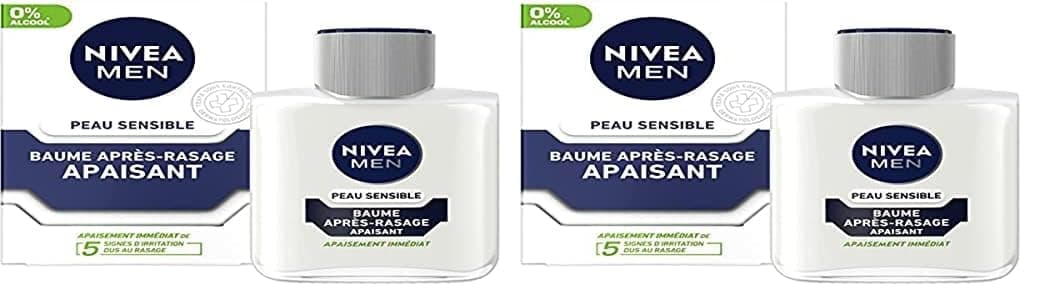Nivea Men NIVEA MEN Sensitive Skin Aftershave Balm (1 x 100 ml), After Shave Care Enriched with Chamomile & Hazel, Face Care for Men 0% Alcohol for Sensitive Skin (Pack of 2)