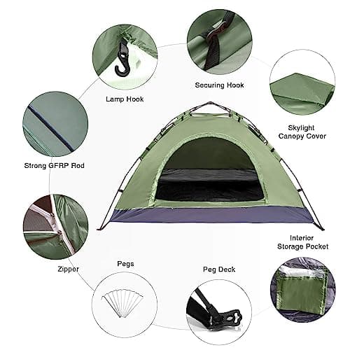 Tente de Camping 2 Personnes, Ultra légère Tente 2 Places imperméable Facile à Installer, Petite Taille, Tent dôme pour l'extérieur, Emballage vélo, Trekking - Image 3