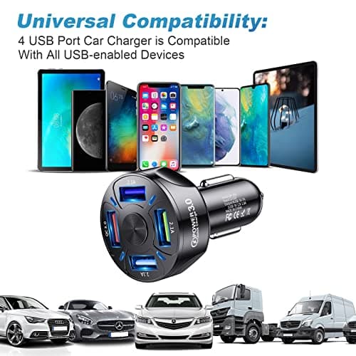 4 Ports USB Car Charger Mobile Phone Car Cigarette Lighter Charger Accessories Compatible with Tablet, iPhone, Samsung - Image 6