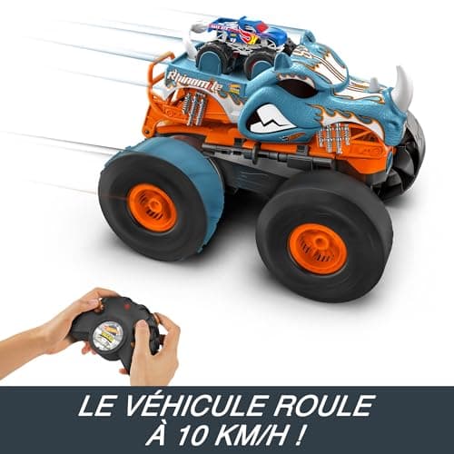 Hot Wheels Monster Trucks 1:12 Scale Transformable Rhinomite and Race Ace 1/64 Scale RC Transformable Toy for Children from 4 Years Old HPK27 - Image 4