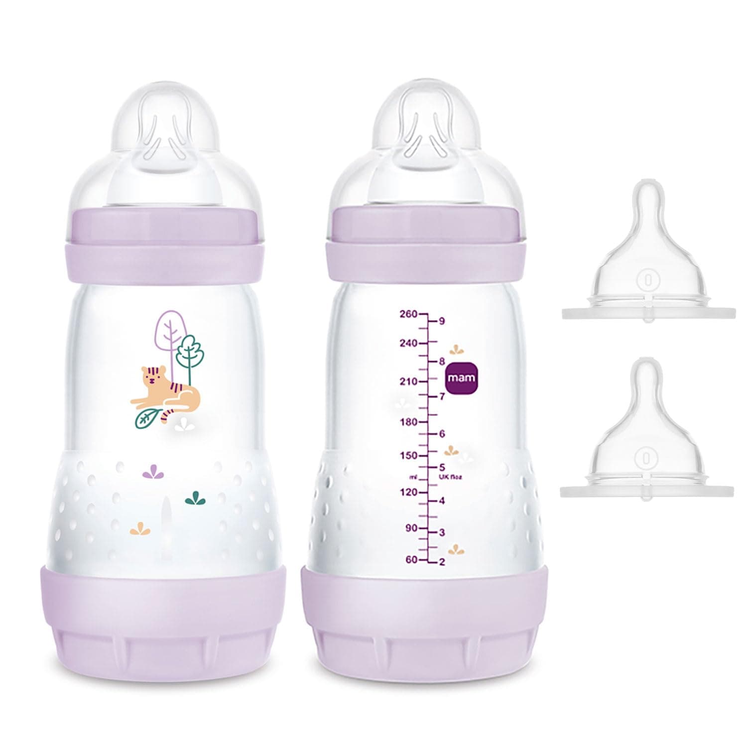 MAM MAM Sparset III Anti-Colic Starter Kit with Bottle and Bottle 260ml + 2 x 0 Teats Ideal for Breast Milk and Pre-Food