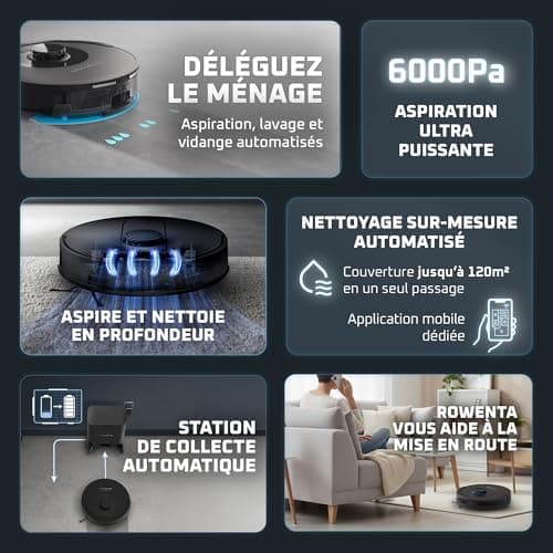 Rowenta X-PLORER Serie85+, Aspirateur robot laveur, 6000Pa, Détection laser 360°, Vidage automatique de la poussière, RR87D5FE, Noir - Image 6