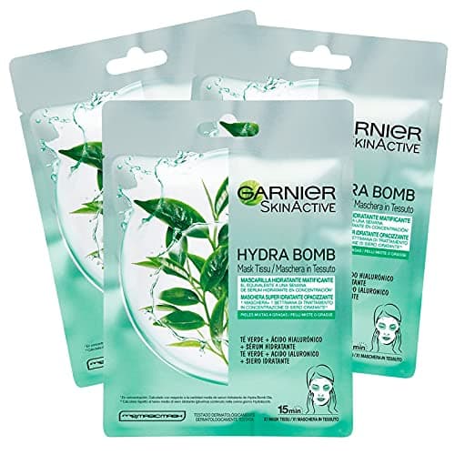3 x Garnier SkinActive Hydra Bomb Masque Visage en tissu Hydratant et opaque avec Te vert et acide hyaluronique - Image 3