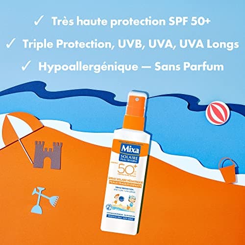 Mixa - Spray Solaire Pédiatrique SPF50+ Peaux Fragiles Enfants - Hypoallergénique, sans parfum, triple protection UVA, UVB, UVA longs - Image 4