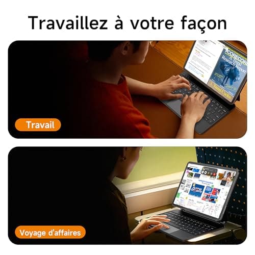 Keyboard for iPad Air 13 Inch (M3 2025 / M2 2024) and iPad Pro 12.9 Inch (6th, 5th, 4th, 3rd Generation), 7 Colors Backlight, Multi-Touch Touchpad, Floating Magnetic Design, AZERTY Black - Image 7