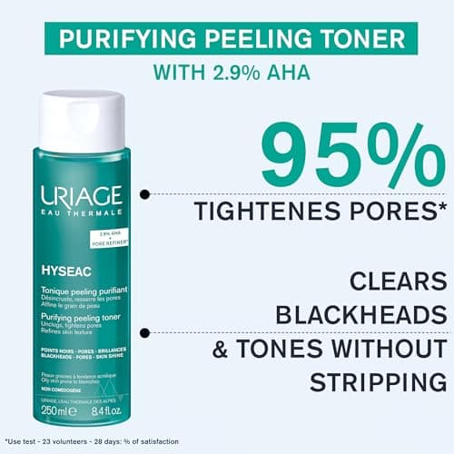 Uriage Hyseac Tonique Peeling Purifiant avec 2,9% d'AHA - Resserre les Pores, Élimine les Points Noirs et Affine le Grain de Peau - Sans Rinçage - Peaux Grasses à Tendance Acnéique - 250ml - Image 4
