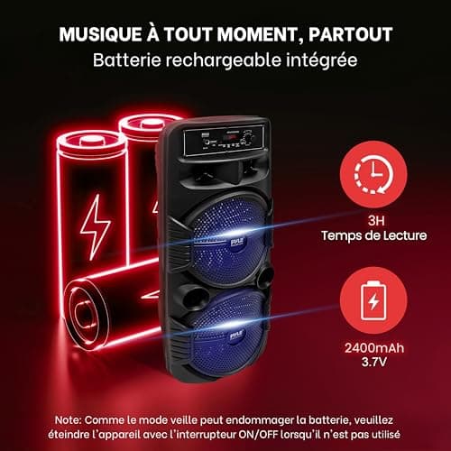 Pyle Bluetooth Speaker, 600W Rechargeable Outdoor Portable Speaker Sound Speaker with Dual Subwoofer, Tweeter, Microphone Input, Party Lights, USB, Radio, Remote Control - Image 6