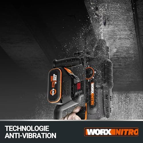 Pack WORX NITRO Cordless Brushless 20V WX381 2J 3 in 1 Drilling, Percussion, Chisel in All Materials, Anti-Vibration, Comes with 2 x 4Ah Batteries, Charger and Accessories - Image 6