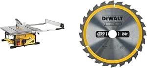 DEWALT DT1956-QZ Table Saw 250 mm with Stand, 2000 W, DWE7492-QS + DEWALT Stationary Circular Saw Blades Construction 250 x 30 mm, 24 Teeth, DT1956-QZ