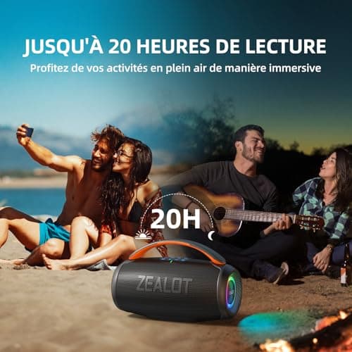 ZEALOT Portable Bluetooth Speaker with 50W Stereo Sound, 20 Hours Battery Life, IPX6, Wireless Stereo Pairing, Bluetooth 5.3 Speaker, AUX, TF Card, LED Light, for Outdoor, Party, Travel - Image 6