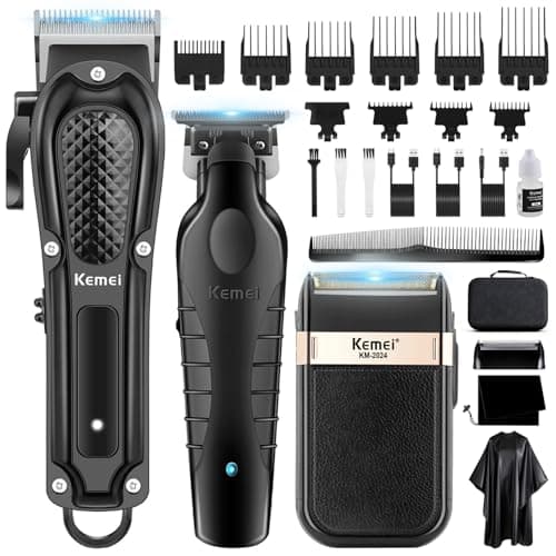 KEMEI Professional Hair Trimmer for Men, T-Blade Cordless Beard Trimmer Complete Set, Electric Hair Cutting Trimmer Complete Kit with 9 Guide Combs - Image 3