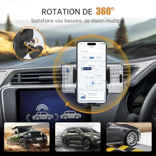 YISH Car Phone Holder: 360° Rotation Car Phone Holder, [Upgraded Clip] Mobile Phone Stands for Car with iPhone, Samsung, Google, Sony etc. (Black) - Image 3