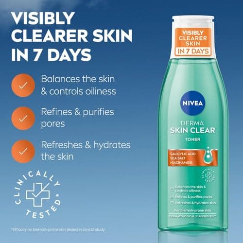 NIVEA Derma Skin Clear Toner (200 ml), tonifiant nettoyant et hydratant, toner à l'acide salicylique enrichi en niacinamide pour rééquilibrer la peau et éliminer les impuretés - Image 5