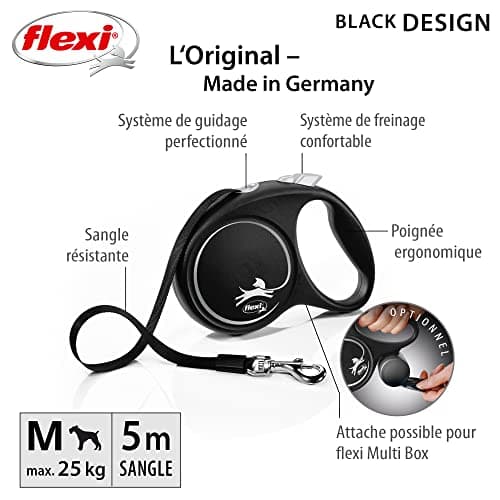 Flexi Black Design M Strap 5 m Black/Silver, Retractable Lead for Dogs up to 25 kg - Image 4