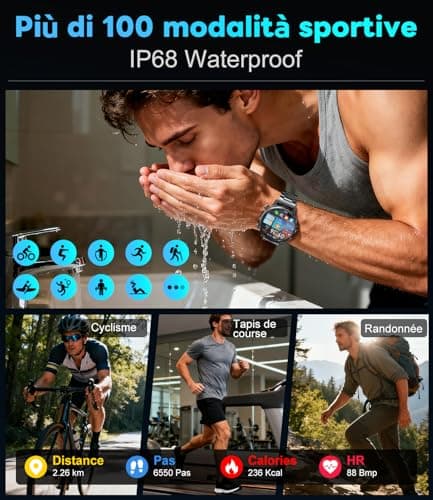 Men's Smart Watch with Bluetooth Call 1000mAh, 1.7 Inch HD Screen/LED Lamp/100+ Sports Modes, Heart Rate Monitoring/SpO2/Sleep IP68 Waterproof Compatible with Android iOS - Image 7