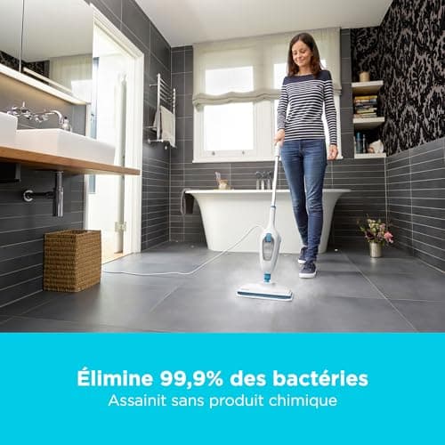BLACK+DECKER - Balai Vapeur avec Nettoyeur à Main et 5 Accessoires - Multifonctions Puissance 1300W - Temps de Chauffe 25 sec - Tête Pivotante 180° - Réservoir Amovible 350 ml - FSMH13E5-QS - Image 4